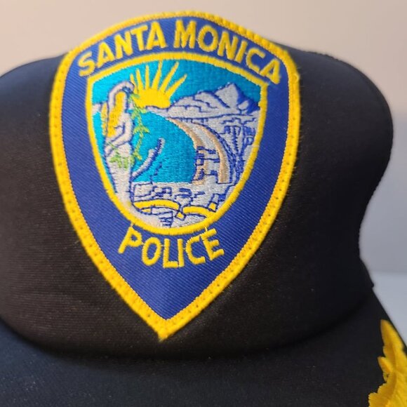 Vintage 90s Trucker Hat Santa Monica Police Patch Mesh Adjustable Hat - Picture 2 of 7